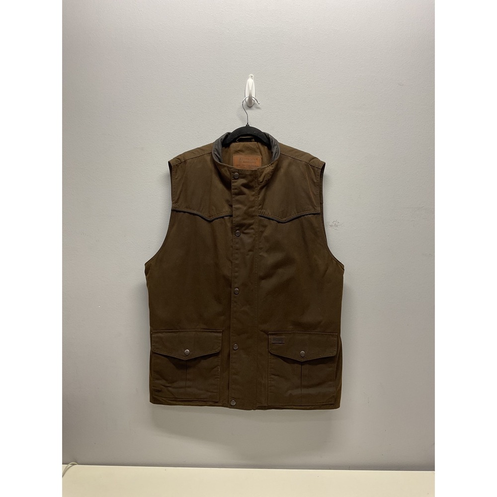 Outback Trading Co Mens Brown Oilskin Western Vest Leather Trim Workwear Large